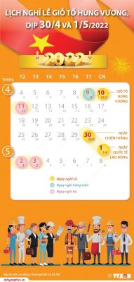 Lịch nghỉ lễ giỗ Tổ Hùng Vương - 30/04 và 01/05/2022